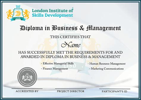 Diploma in Business Management .